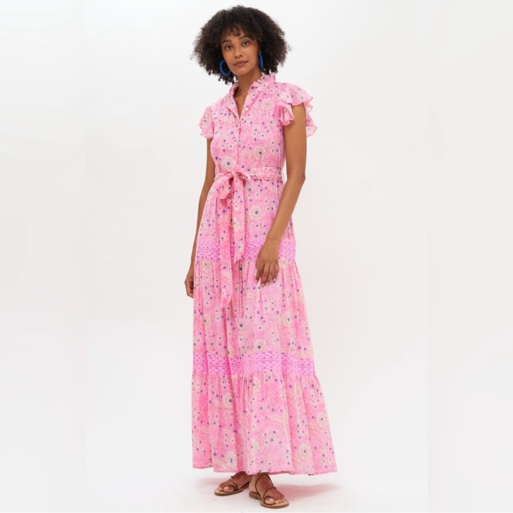 ⭐️OLIPHANT ruffle collar button maxi dress in pink Carolina. Size medium!⭐️ - Picture 2 of 7
